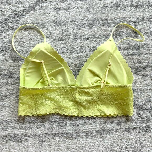 Urban Outfitters Scalloped Lace Triangle Bralette Neon Yellow Green Size S - Picture 3 of 7